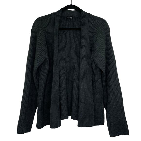 Eileen Fisher gray ribbed knit open cardigan 100% Merino Wool - Picture 1 of 15